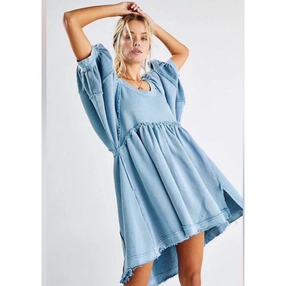 Free People Dresses & Skirts - Free People Sunchild Sweatshirt Baby Doll Mini Dress Rainsong Blue Medium